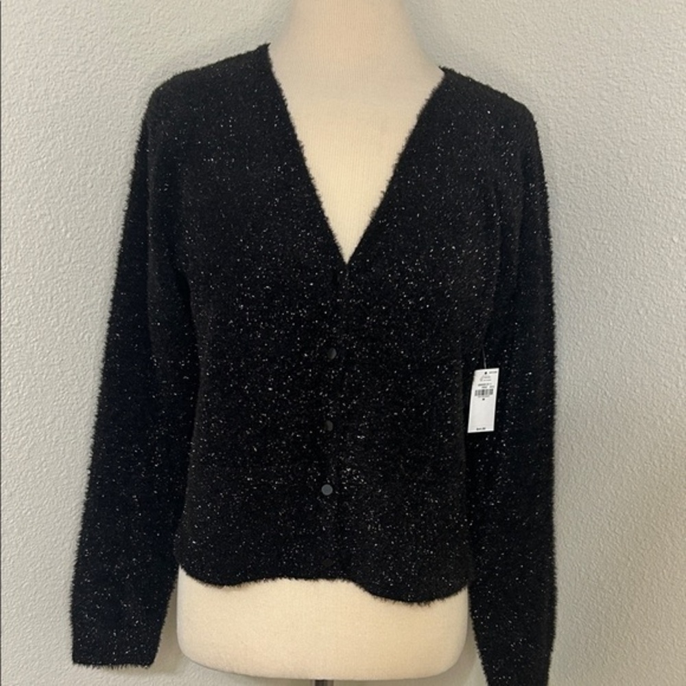 NWT $44.99 Old Navy Black Sparkly V-Neck Button-Up Sweater